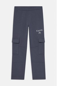Tamno plave cargo hlače s dva bočna džepa, elastičnim pojasom i vezom "KAPPA". Izrađene od mekog, rastezljivog materijala.