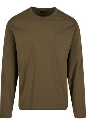 Long-sleeve t-shirt made of olive green cotton. Features a classic round neckline and a relaxed fit. Smooth texture with no visible patterns.