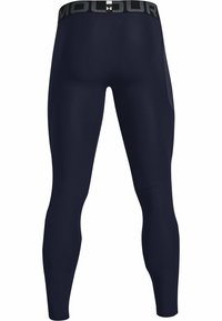 Marineblauwe sportlegging met een matte afwerking, uitgerust met een brede elastische tailleband en een zijzak voor opslag.