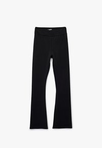 Sorte leggings med vidde forneden, lavet af et strækbart stof med en glat tekstur. Har et bredt, komfortabelt liv.