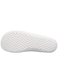 White rubber shoe sole with a textured, bubble-like pattern. Features a smooth edge and embossed branding on the surface.