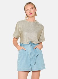 LolaLiza METALLIC RIBBED T-SHIRT - Pamata T-krekls - gold