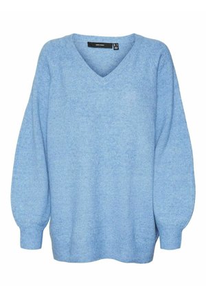 Vero Moda VMLEAF LONG V-NECK - Džemper - blue jasper