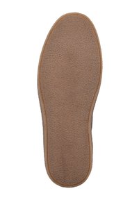 Schuhsohle aus strukturiertem Gummi, hellbraune Farbe, mit einer glatten Oberfläche, abgerundetem Zehenbereich und leicht erhöhten Kanten.