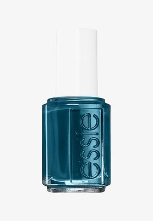 Türkisfarbener Nagellack in einer klaren Glasflasche mit quadratischem Boden, versehen mit einem weißen Deckel. Auf der Flasche ist der Markenname "essie" eingeprägt.