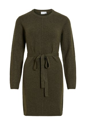 VILA, KNITTED DRESS VILIGA SHORT - Robe pull - forest night