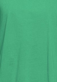 Zelené bavlněné tričko, měkká textura, uvolněný střih, s hladkým povrchem a bez viditelných vzorů nebo kovových částí. Vhodné na volnočasové nošení.
