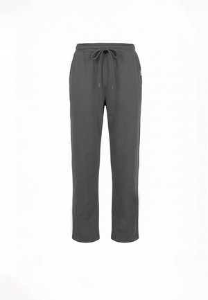 Pantaloni da tuta grigio scuro con vita elastica e coulisse anteriore, vestibilità a gamba diritta e tasche laterali.