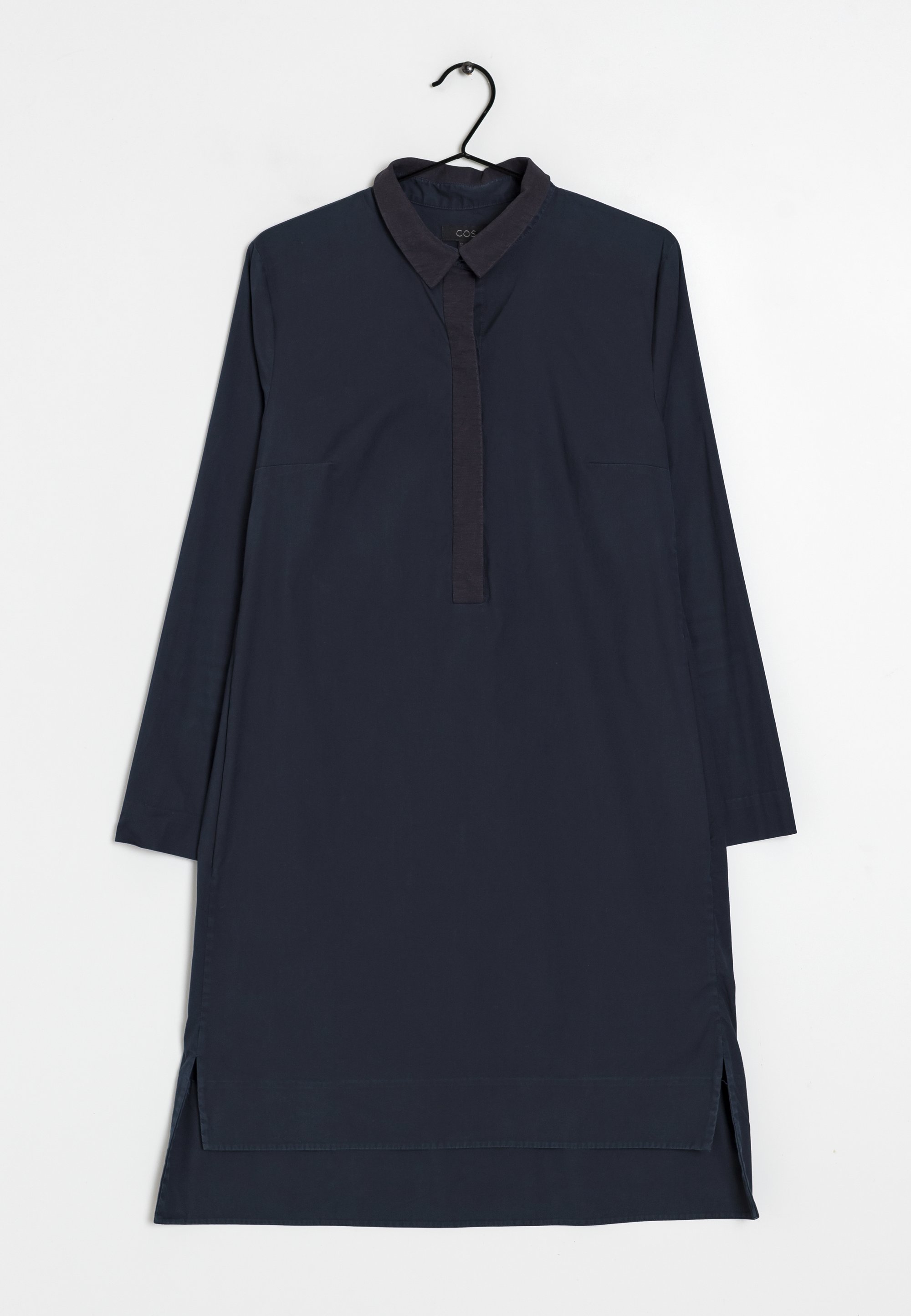 cos navy shirt dress GATHERED-SLEEVE MINI SHIRT DRESS