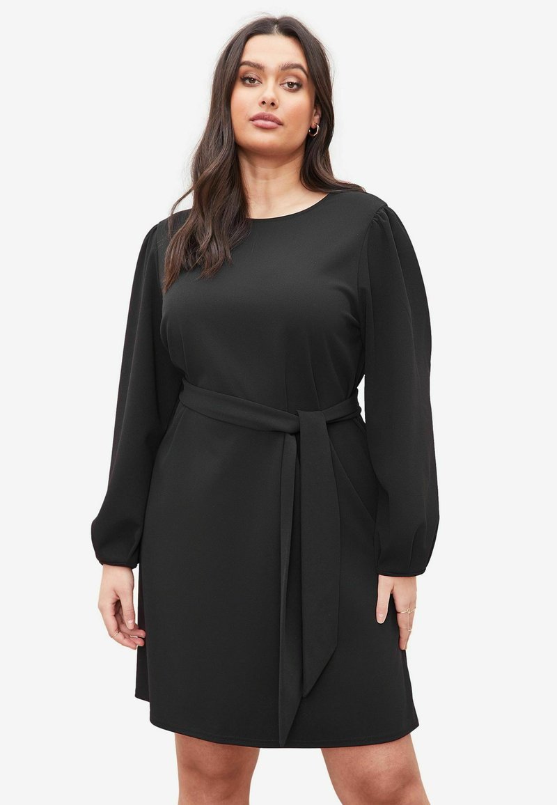 Lipsy LONG SLEEVE ROUND NECK TIE WAIST - Nappali ruha - black