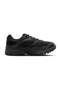 Μαύρο αθλητικό παπούτσι Nike με επάνω μέρος από δίχτυ, μαλακή σόλα και το χαρακτηριστικό λογότυπο Swoosh στο πλάι, εμφανιζόμενο από την εξωτερική πλευρά.