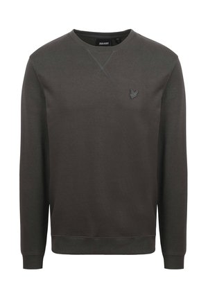 Felpa grigia scura in misto cotone, con collo tondo, polsini e orlo a coste, caratterizzata da un piccolo logo ricamato sul lato sinistro del petto.