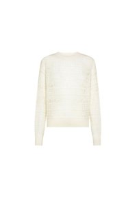 Maglione lavorato a maglia in crema, con un motivo testurizzato, scollo rotondo e polsini e orlo a costine. Calore intermedio adatto per essere indossato a strati.