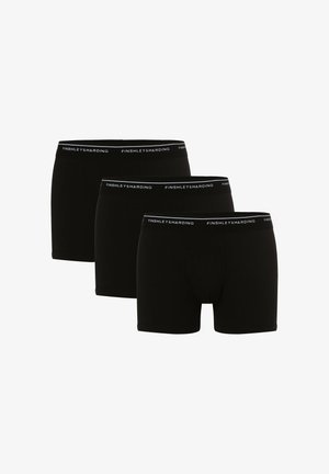 Drei Paar schwarze Boxer-Shorts aus weichem Stoff, mit einem breiten elastischen Bund mit dem Logo "FINSHLEY&HARDING".