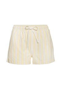Helles gelb-weiß gestreiftes Shorts mit Zugbandbund. Aus weichem Stoff gefertigt, bietet einen lässigen Schnitt und hat seitliche Taschen.