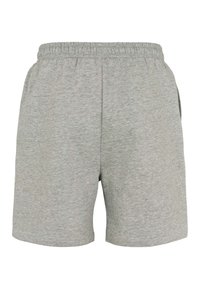 Svjetlosive pamučne kratke hlače s elastičnim pojasom i bočnim džepovima, prikazane na bijeloj pozadini.