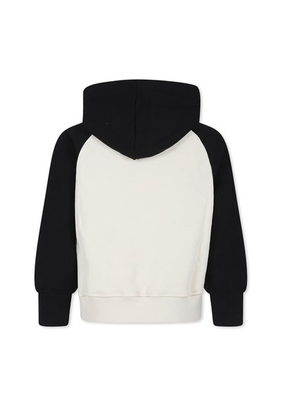Felpa con cappuccio, con cappuccio e maniche nere, caratterizzata da un corpo color crema con una finitura testurizzata e polsini a coste.