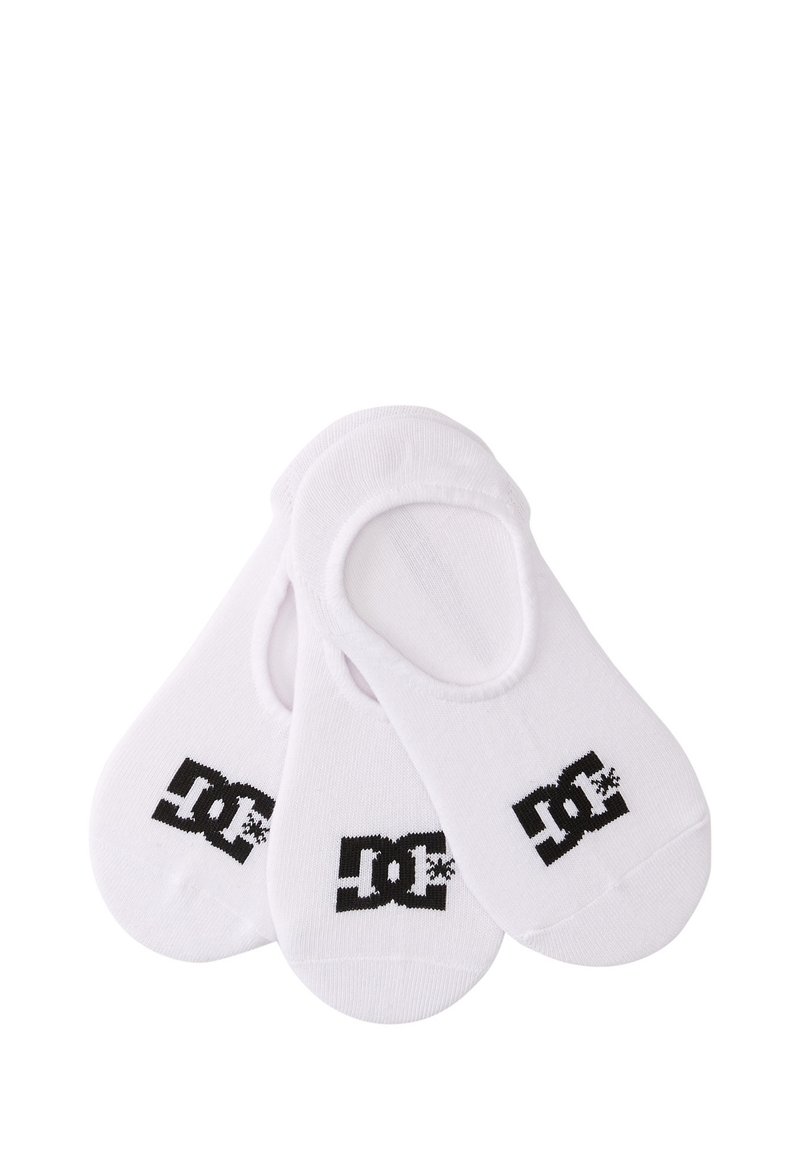 Weiße Baumwollknöchelsocken im Dreierpack, mit einem schwarzen DC-Logo auf jeder Socke, glattem Stoff und rutschfestem Design.