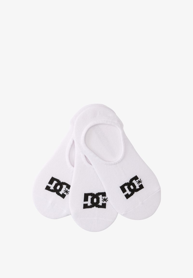 Weiße Baumwollknöchelsocken im Dreierpack, mit einem schwarzen DC-Logo auf jeder Socke, glattem Stoff und rutschfestem Design.