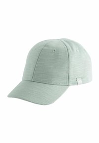 Capa verde menta con una tela texturizada, visera curvada, agujeros de ventilación en la parte superior y una etiqueta con el logo en el lateral.