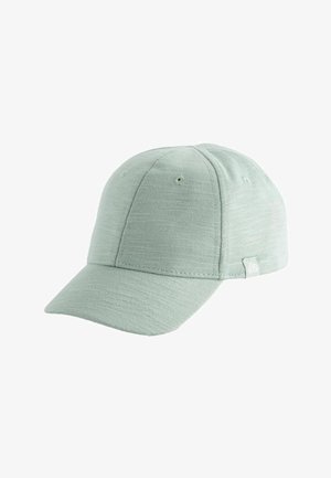 Cappello verde menta con un tessuto testurizzato, visiera curva, fori di ventilazione sulla parte superiore e un'etichetta con logo su un lato.