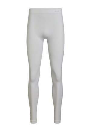 Leggings bianchi FALKE, realizzati in materiale elastico, con una vita a coste, texture liscia e motivi sottili lungo le gambe.