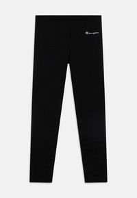 Leggings noirs en coton extensible avec une taille élastique. Présente un petit logo multicolore Champion sur le côté supérieur gauche.