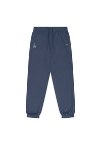 Pantalons de jogging bleu marine en tissu doux, avec une taille élastique, des chevilles resserrées et un petit logo LA sur la cuisse gauche.