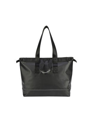 Schwarze Tragetasche aus robustem Material, mit starken Trägern, einem Logo-Gurt und einer rechteckigen Form in elegantem Design.