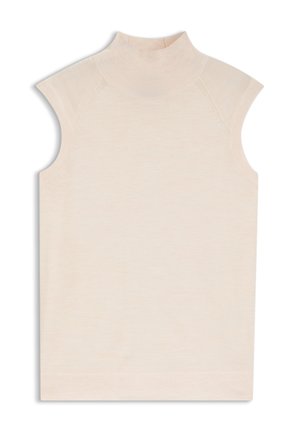Mouwloze top met nep col in lichtbeige, met een gladde textuur en een subtiele geribbelde kraag met verfijnde schouderdetails.