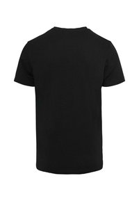 Sort bomulds T-shirt med korte ærmer, rund halsudskæring, ensartet tekstur og ingen synlige logoer eller udsmykninger. Bagside set.