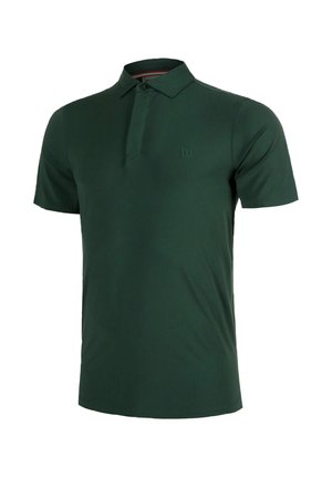 Polo de manga corta en verde oscuro con cuello, tapeta con botones y un logo bordado sutil en el pecho izquierdo.