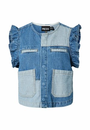 Pieces, JEANSWESTE PCFIE VOLANT PATCHWORK - Pluus - medium blue denim