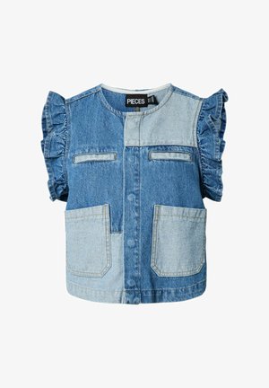 Pieces, JEANSWESTE PCFIE VOLANT PATCHWORK - Pluus - medium blue denim