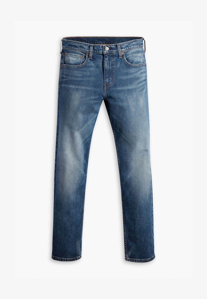 Tumši zili džinsi ar izbalējušu efektu, pieci kabatas, pogu aizdare un kontrastējoša šuvuma detaļām. Taisna kāja ar klasisku piegriezumu.