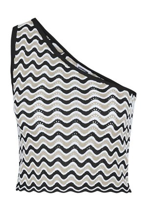 Noisy May SADIE ONE SHOULDER CROP - Top - black/oatmeal/bright white