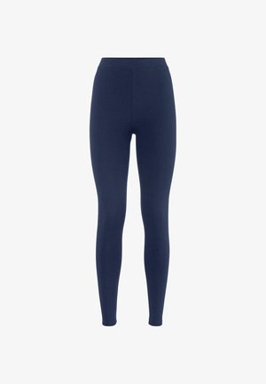 Navyblaue Leggings aus weichem, dehnbarem Stoff. Hoher Taillenbund, figurbetontes Design, keine sichtbaren Nähte oder Muster.