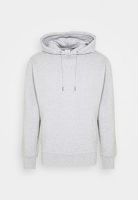 Sudadera gris claro hecha de una tela suave. Cuenta con una gran capucha, cordones ajustables y puños y dobladillo de punto.