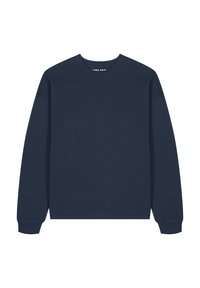 Felpa blu navy con maniche lunghe, colletto a girocollo a costine e polsini e orlo a costine. Realizzata in tessuto morbido e testurizzato. Nessun motivo visibile.