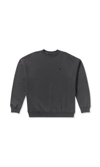 Dark gray sweatshirt made from soft fabric, featuring a round neck, long sleeves, ribbed cuffs, and a small logo on the chest.