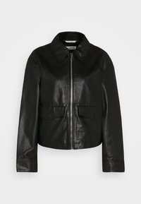 TURN DOWN COLLAR ZIPPER, FLAP POCKETS LINED - Lederjacke - black