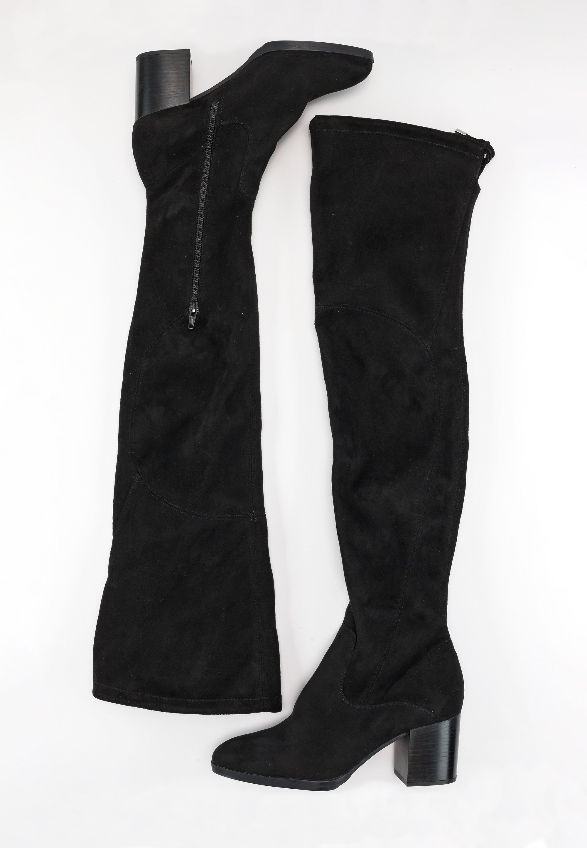 Tamaris Overknees Overknee Stiefel Schwarz Flach Wildleder Schwarz