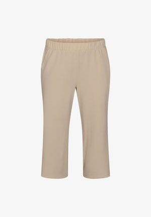 Beżowe krótkie spodnie z elastycznym pasem i bocznymi kieszeniami, zaprojektowane do codziennego noszenia.