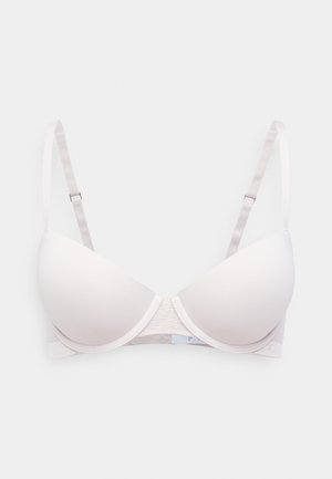 Sutiã acolchoado rosa claro com alças de cetim ajustáveis e um acabamento suave. Apresenta um design sem costuras e um discreto rótulo da marca na faixa.