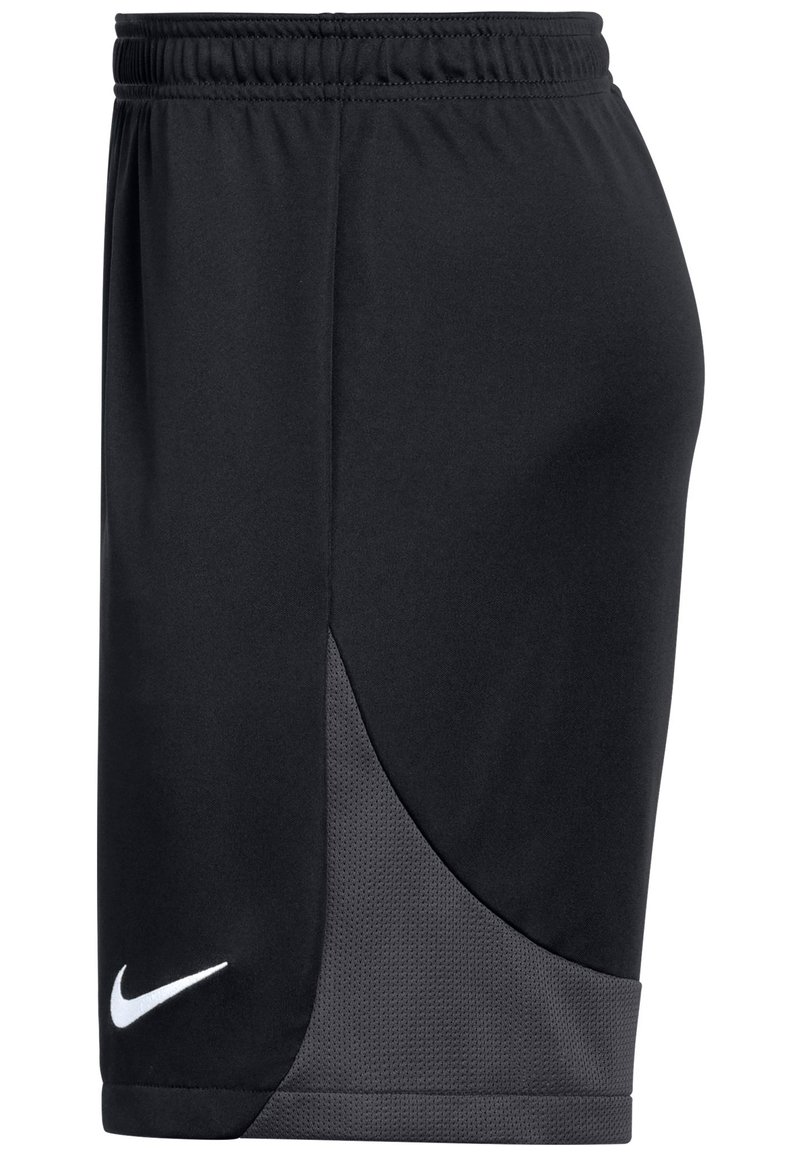 Czarne szorty sportowe z siatkowym panelem bocznym. Posiadają elastyczny pas i białe logo Nike na dolnym końcu. Wykonane z trwałego materiału.