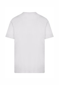 White cotton t-shirt with a round neckline and short sleeves. Smooth texture, straight cut, and no visible logos or patterns.