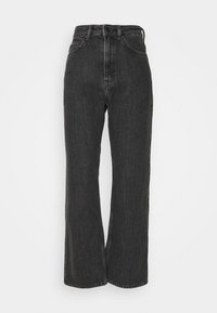 Vaqueros de denim negro de cintura alta con un corte recto y de pierna ancha, que cuentan con un estilo clásico de cinco bolsillos y costuras en tono.