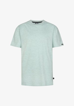 Lysegrønstribet t-shirt lavet af blødt stof. Har rund halsudskæring og korte ærmer. Lille logo på brystet.