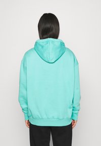 Turquoise hoodie met een verstelbare capuchon, geribde manchetten en zoom. Gemaakt van zacht materiaal, met een comfortabele pasvorm en een minimalistisch ontwerp.