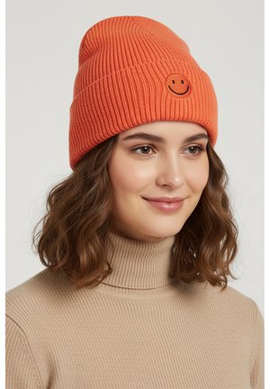 Faera, STRICKMÜTZE MIT SMILEY-STICKEREI - Beanie - orange